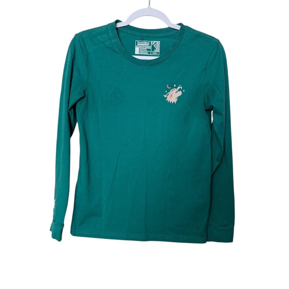 Dutch Bros Killer Coffee Long Sleeve Crew Neck Tee Women's S Green Casual